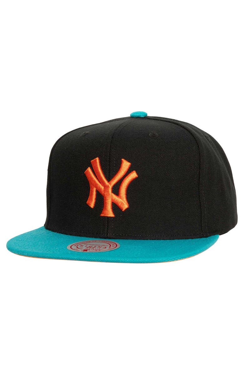 Men's Mitchell & Ness Black/Teal New York Yankees Citrus Cooler Snapback Hat, Main, color, Black