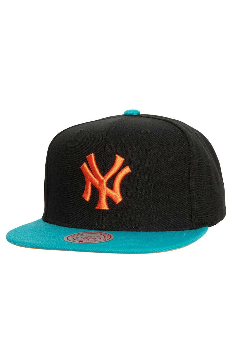 Mitchell & Ness Men's Mitchell & Ness Black/Teal New York Yankees Citrus Cooler Snapback Hat, Main, color, Black