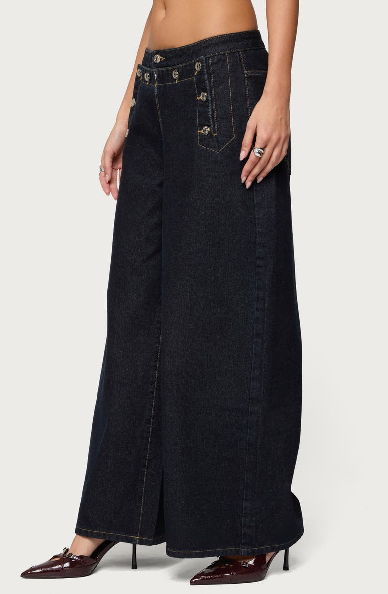 EDIKTED Frida Button Yoke Low Rise Wide Leg Jeans, Alternate, color, Dark-Blue