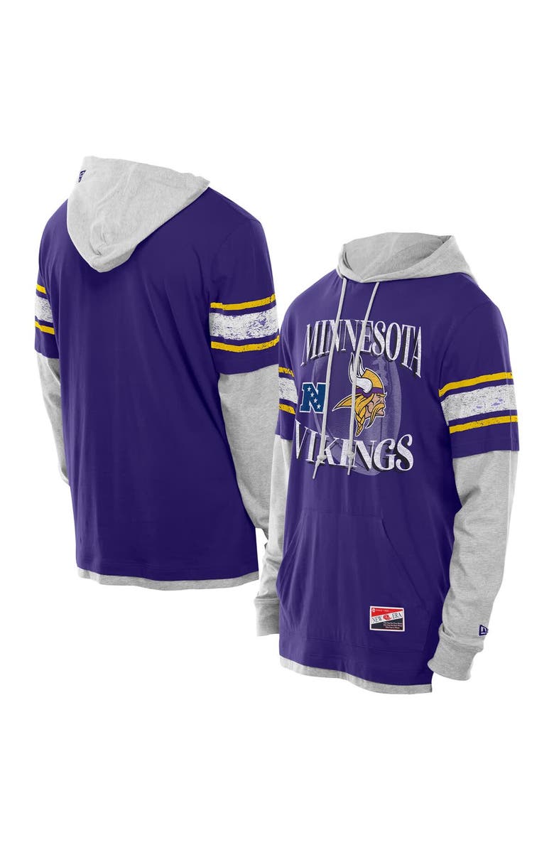 New Era Men's New Era Purple Minnesota Vikings Twofer Layered Long Sleeve Hoodie T-Shirt, Main, color, 