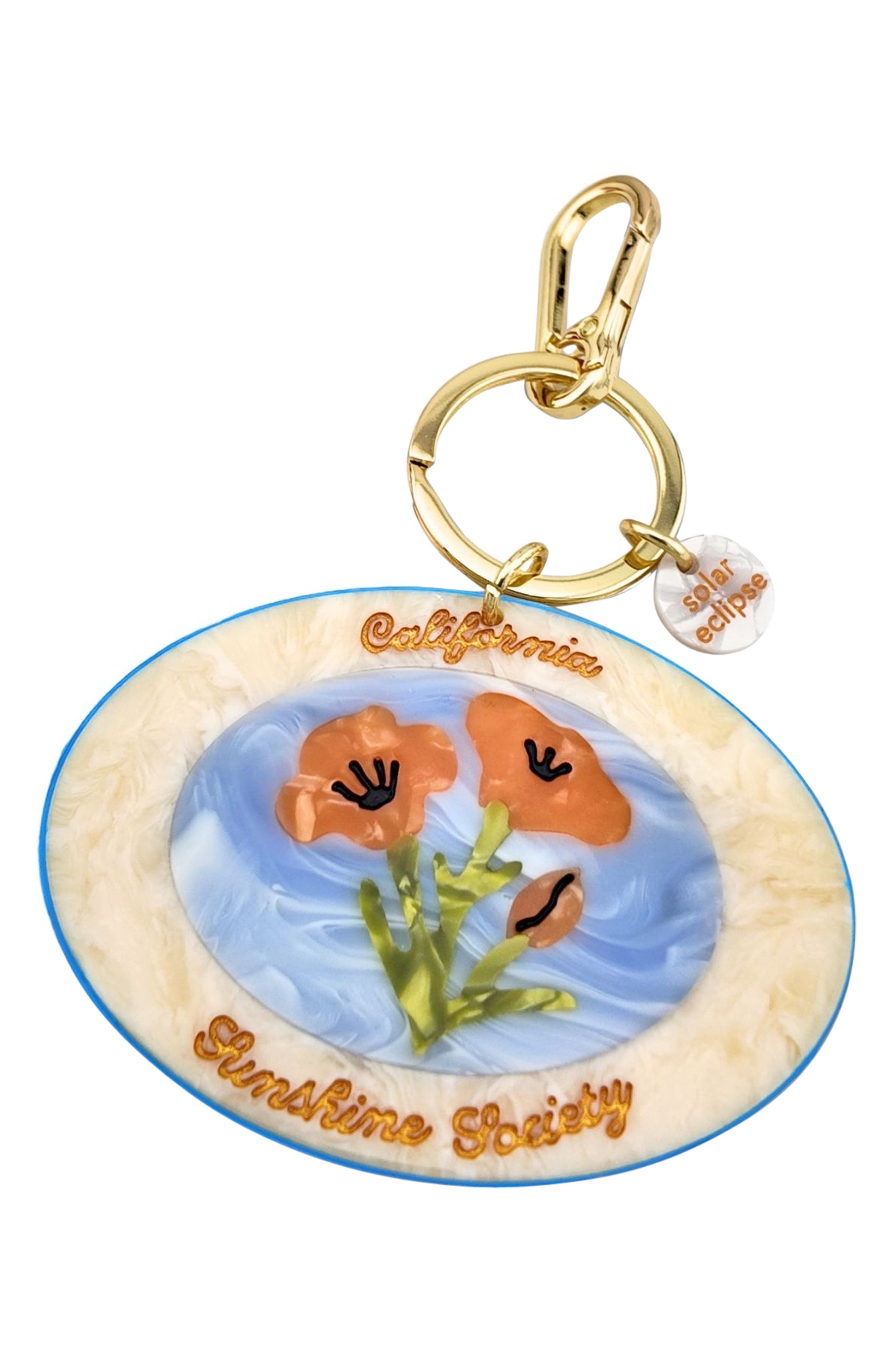 Solar Eclipse Hand Painted California Sunshine Society Key Chain Bag Charm, Main, color, Beige