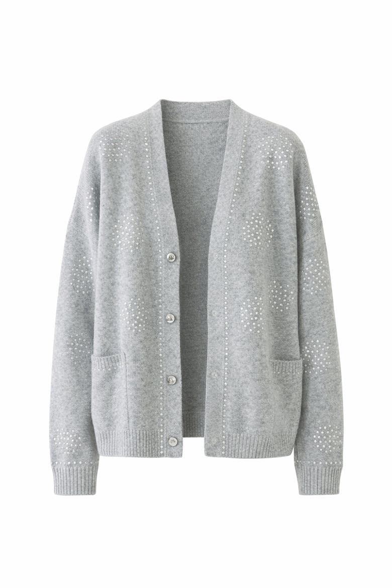 Asher Sequin Printed Cashmere Blend Cardigan, Alternate, color, GREY