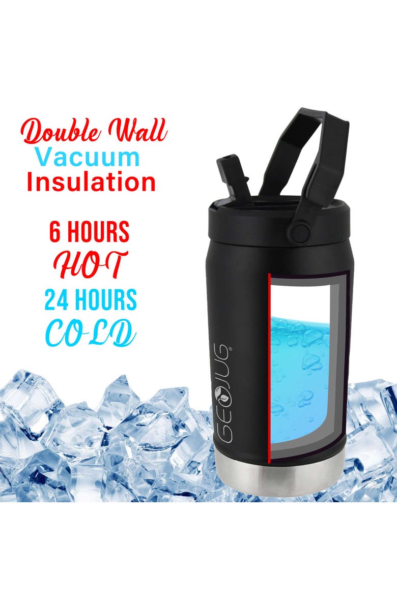 Brentwood Vacuum Insulated Sports Water Jug, Spout Straw Lid, Large Handle with Fence Hook, Alternate, color, Black