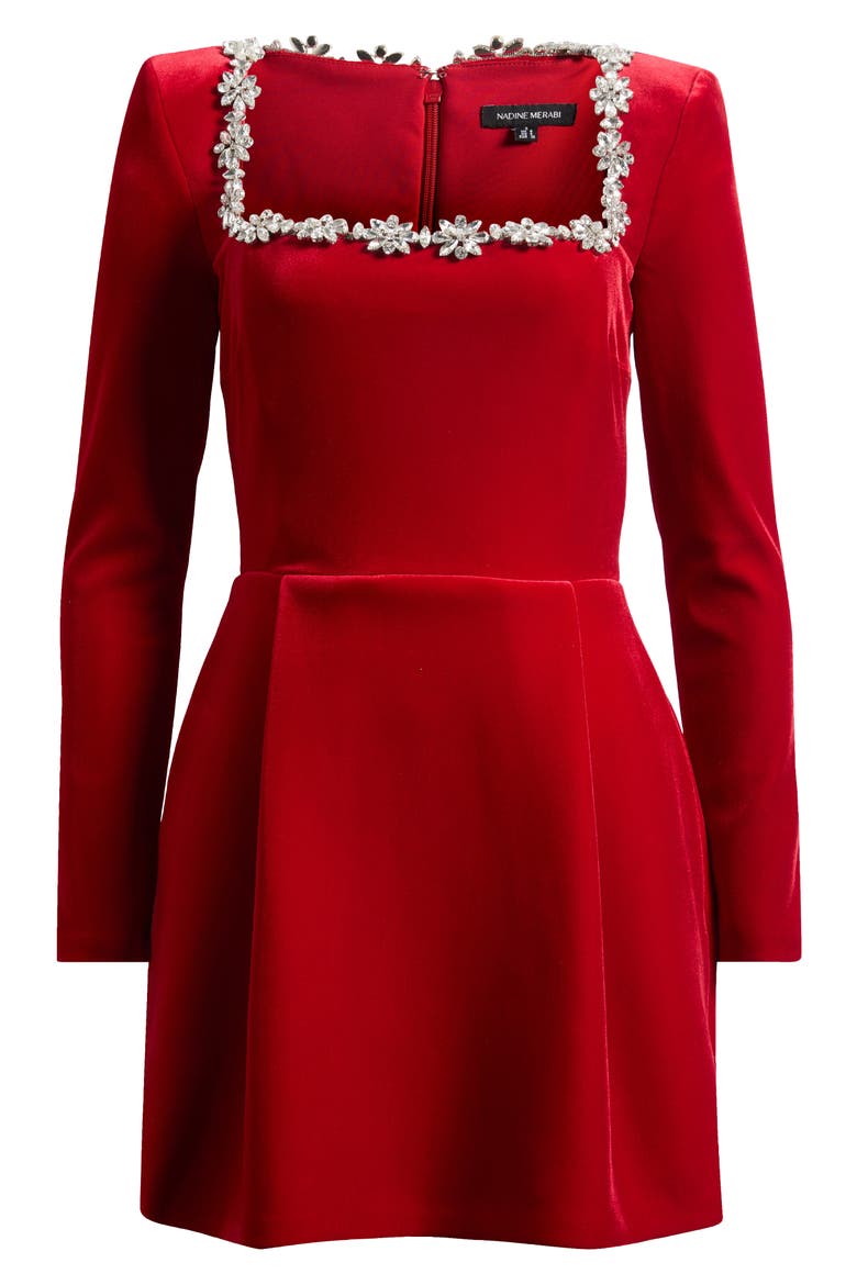 Kimberly Rhinestone Velvet Dress, Alternate, color, RED