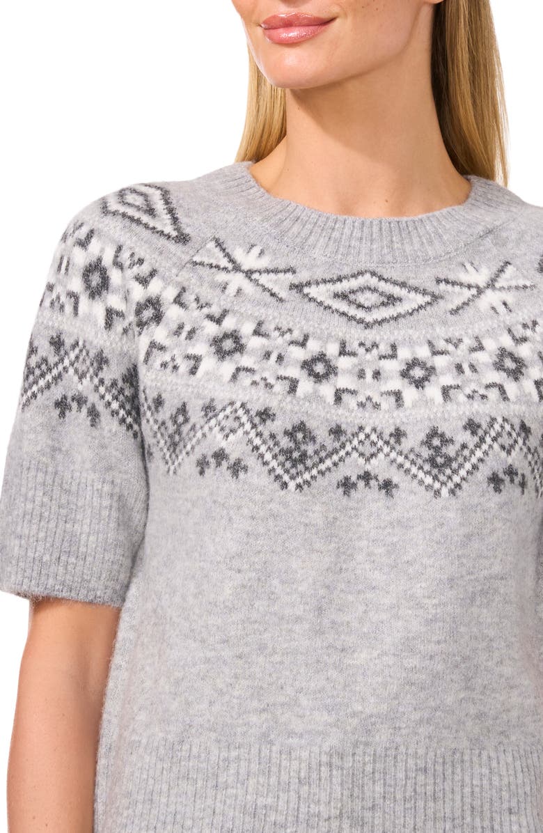 CeCe Fair Isle Short Sleeve Sweater, Alternate, color,