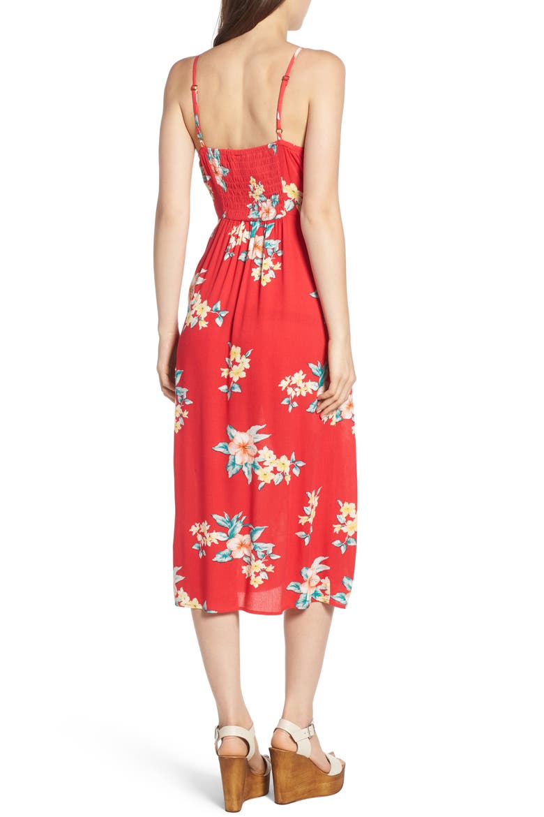 Button Front Keyhole Dress, Alternate, color, RED FLORAL