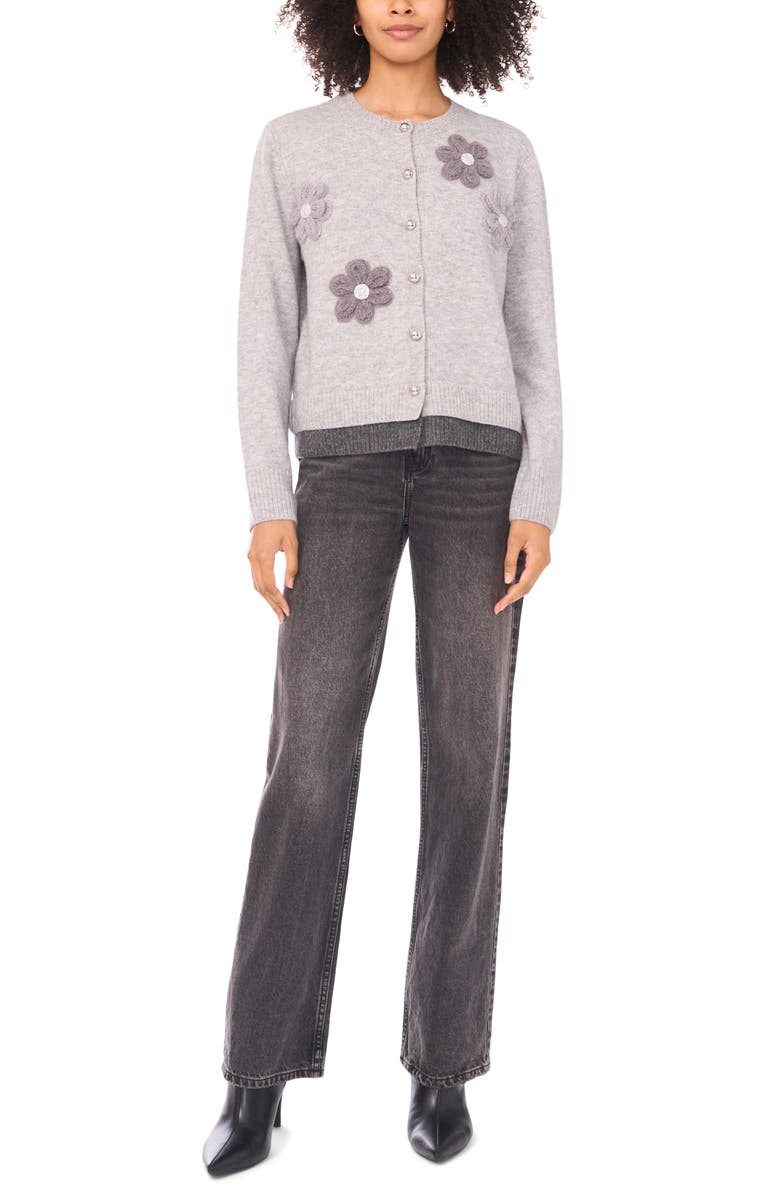 Ted Baker Floral Embellished Layered Hem Cardigan, Alternate, color, Light Heather Grey