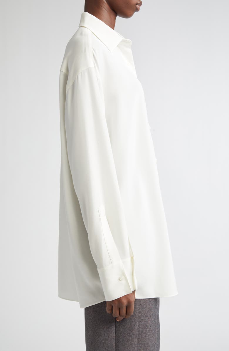 Lafayette 148 New York Oversize Point Collar Stretch Silk Button-Up Shirt, Alternate, color, Cloud