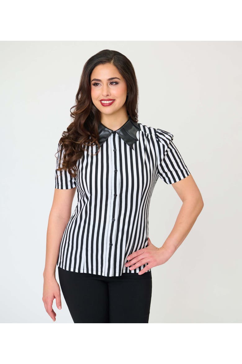 Blouse With Embroidered Collar, Alternate, color, Black & White Stripe