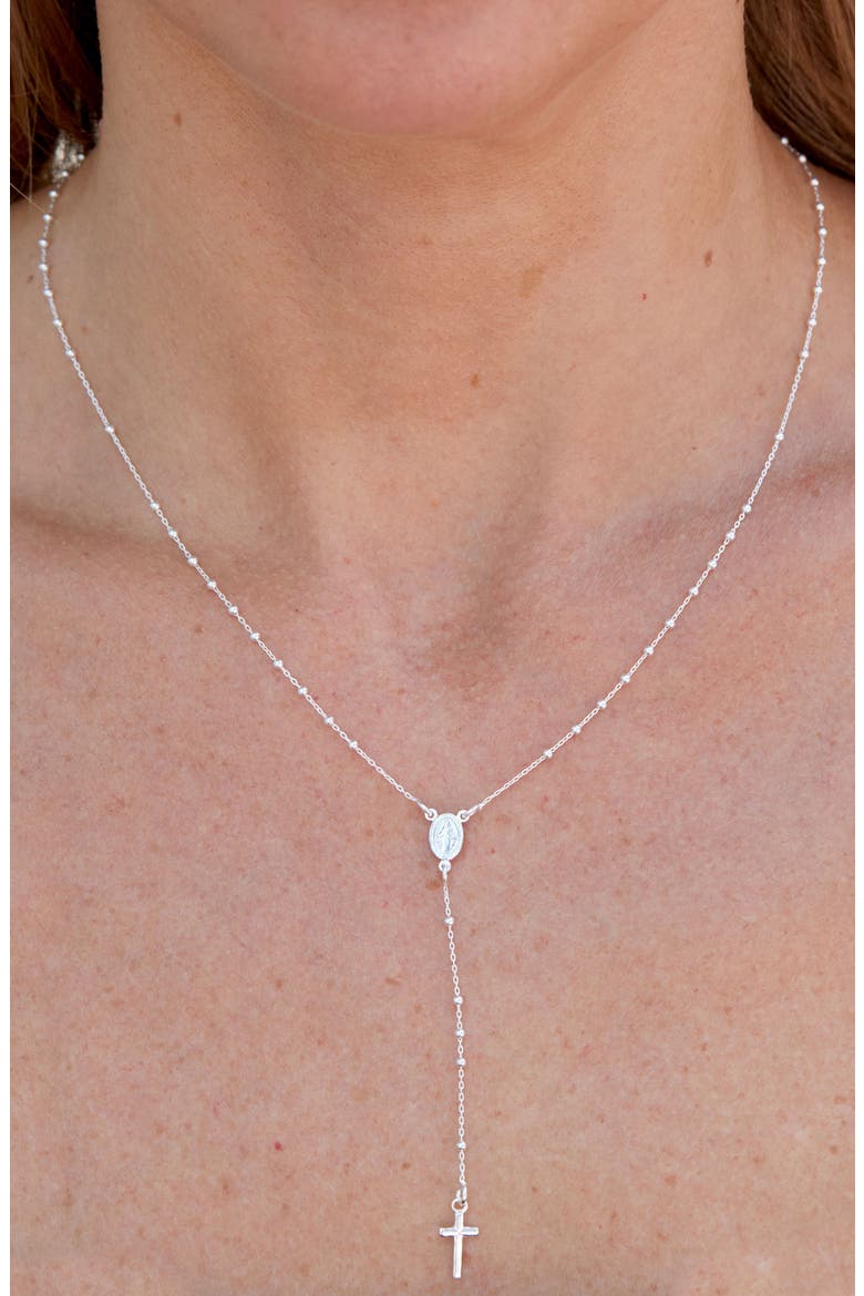 Sterling Silver Rosary Necklace, Alternate, color, SILVER