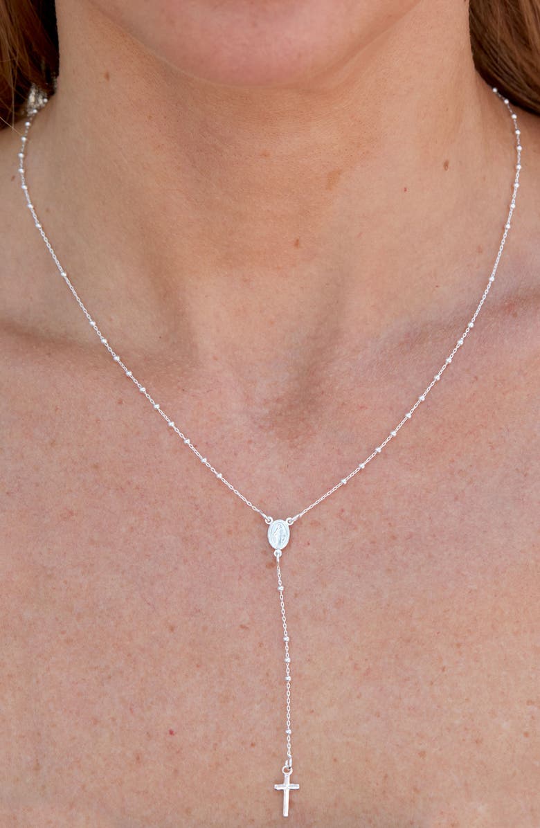 SAVVY CIE JEWELS Sterling Silver Rosary Necklace, Alternate, color, Silver