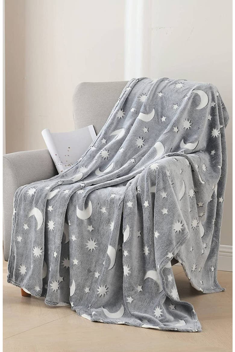 Glow in the Dark Fleece Throw Blanket, Alternate, color, STARS AND MOON