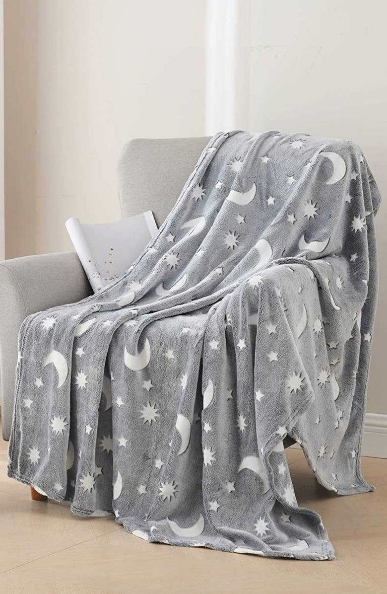 Luxury Home Glow in the Dark Ultra Plush Fleece Throw Blanket, Alternate, color, Stars And Moon