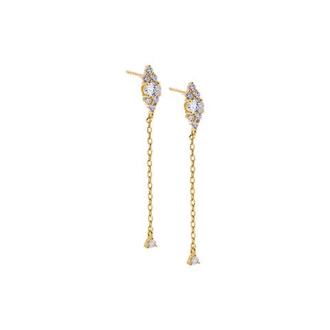 CZ Cluster Drop Chain Stud Earring