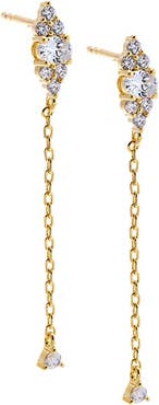 BY ADINA EDEN CZ Cluster Drop Chain Stud Earring