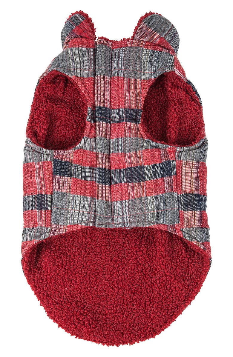 PET LIFE 'Scotty' Classical Plaided Insulated Faux Shearling Lined Dog Coat, Alternate, color, Red And Grey Plaid
