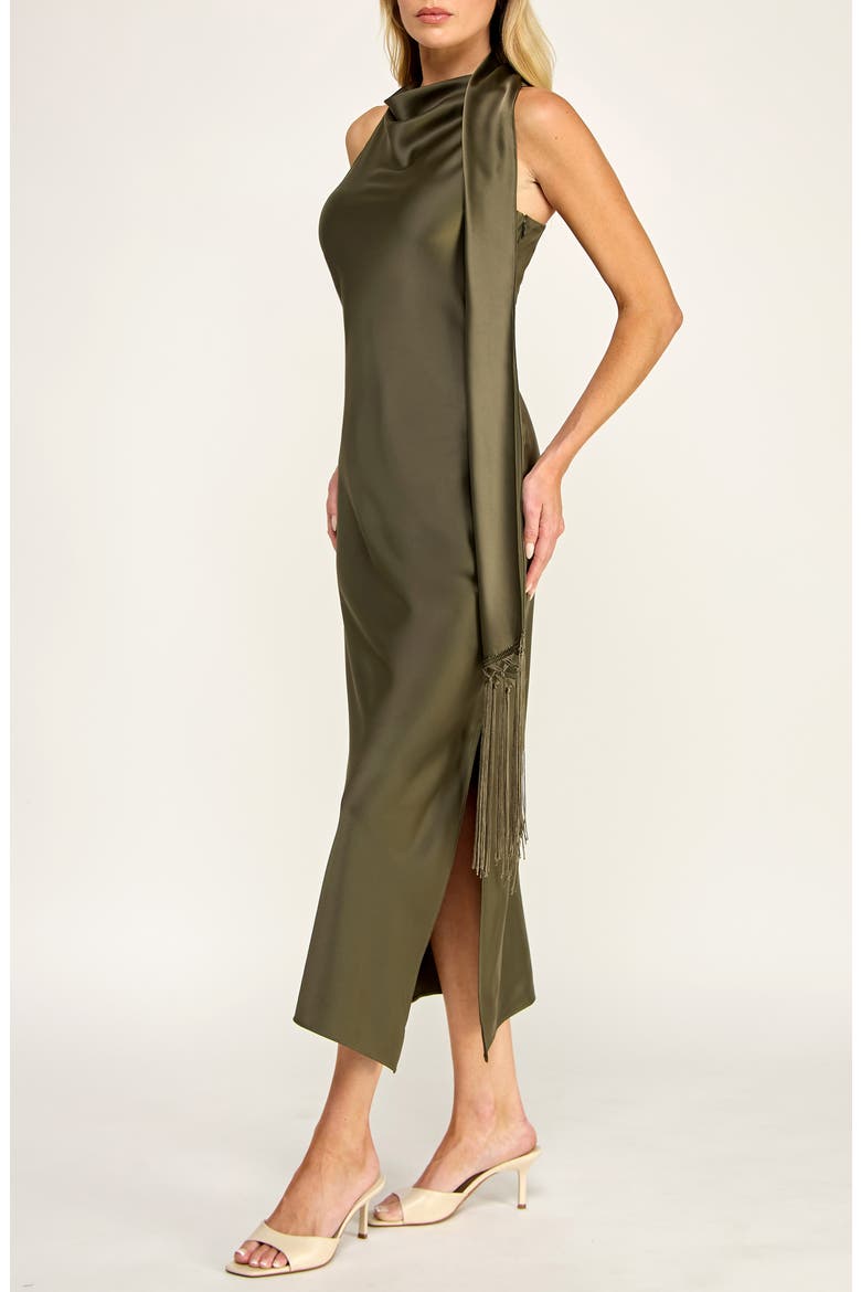 Sash Detail Satin Maxi Dress, Alternate, color, OLIVE