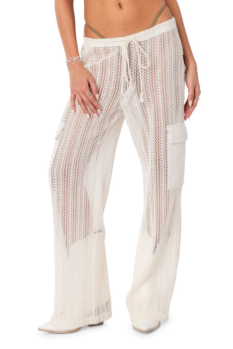 Ines Sheer Lace Cover-Up Cargo Pants, Main, color, CREAM