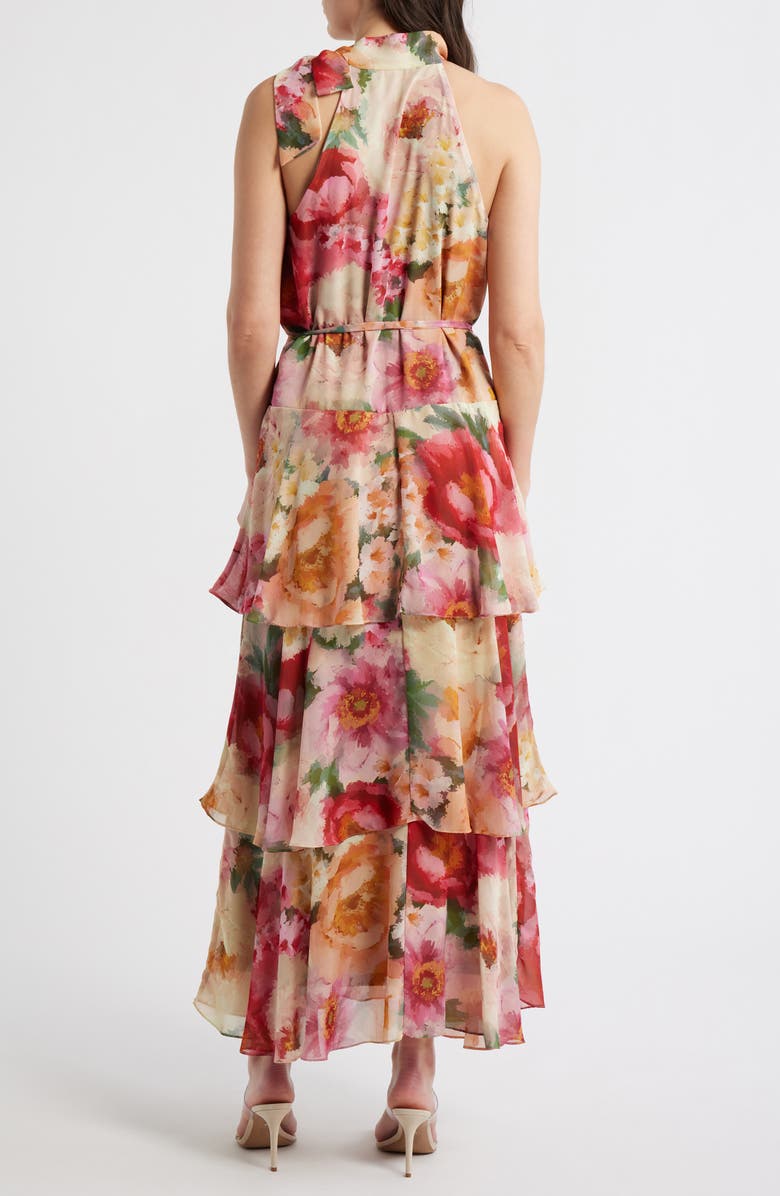 Julia Jordan Mock Neck Tiered Maxi Dress, Alternate, color, Orange Multi