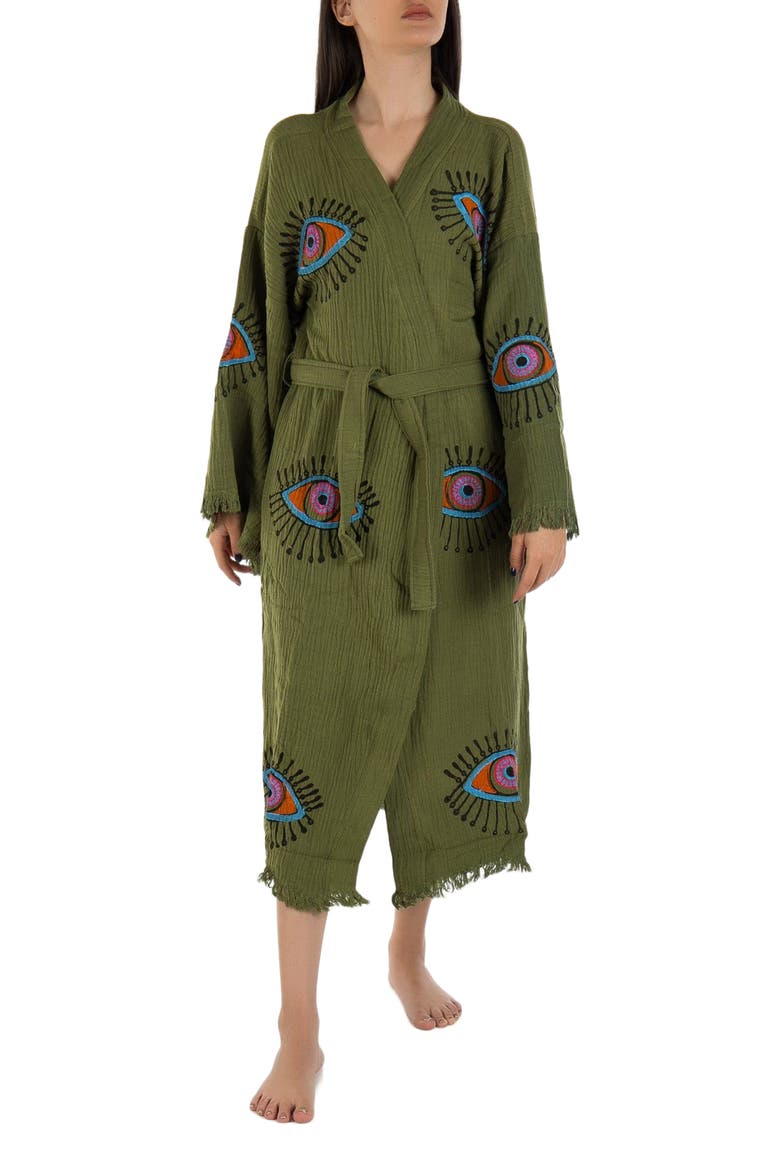 Aria Evil Eye Handmade Cotton Robe Cover-Up, Alternate, color, Green