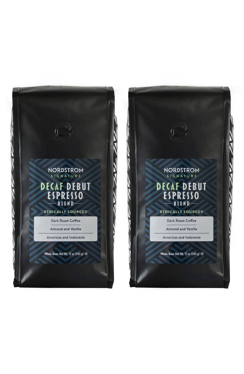Nordstrom Ethically Sourced Decaf Debut Espresso Blend 2-Pack Whole Bean Coffee, Main, color, Brown