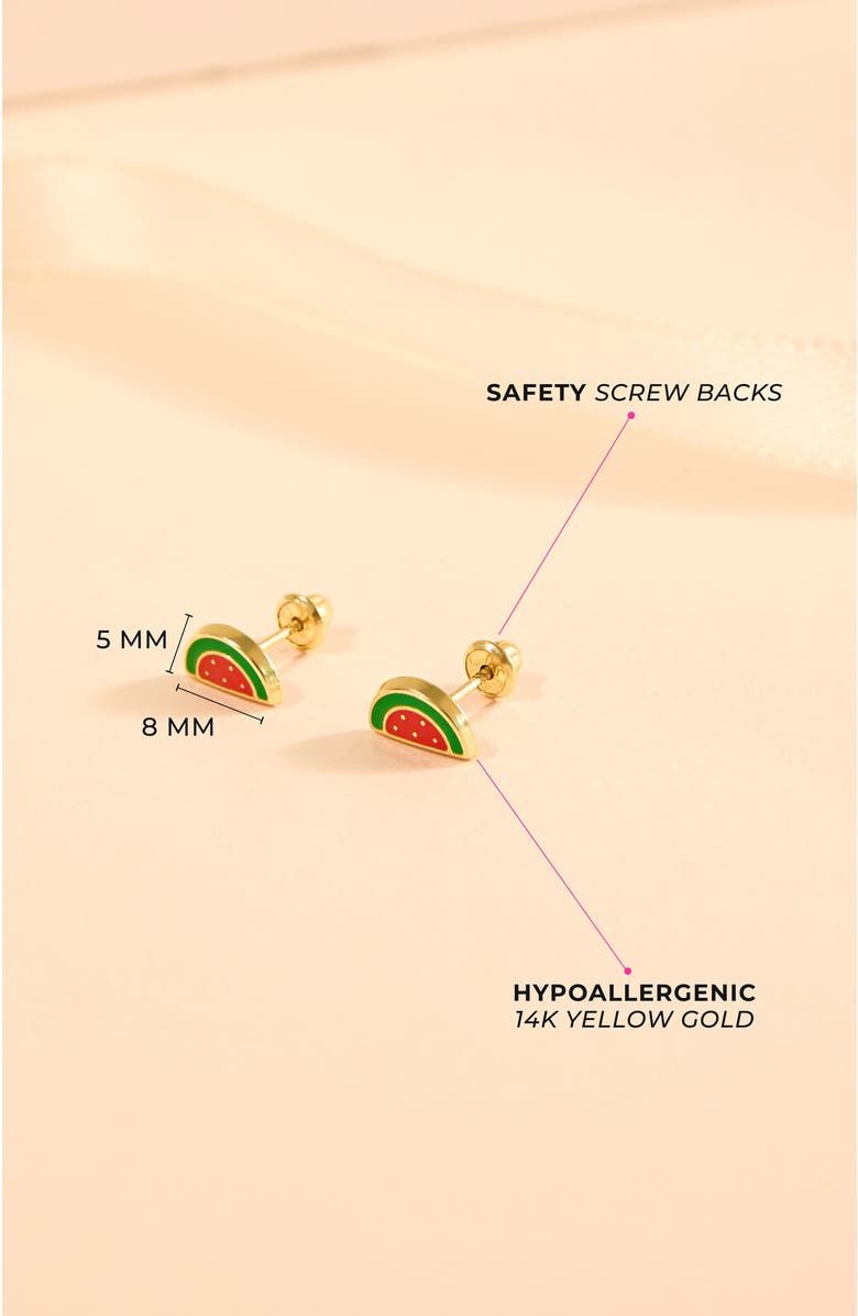 In Season Jewelry 14k Vibrant Watermelon Girl Earrings, Alternate, color, Red