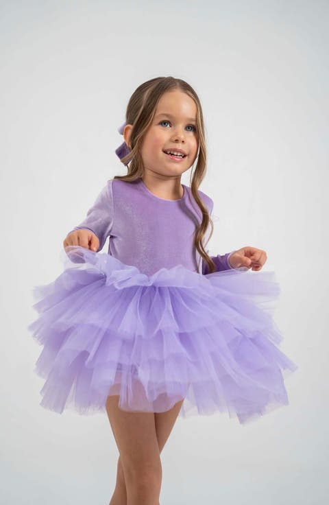 Dream Long Sleeve Velvet Tutu Dress (Toddler, Little Kid & Big Kid)