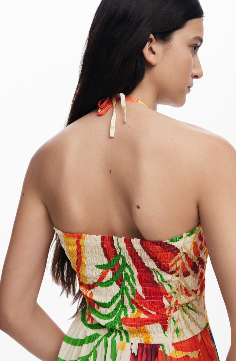 Desigual Tropical Print Halter Cover-Up Jumpsuit, Alternate, color, Light Beige