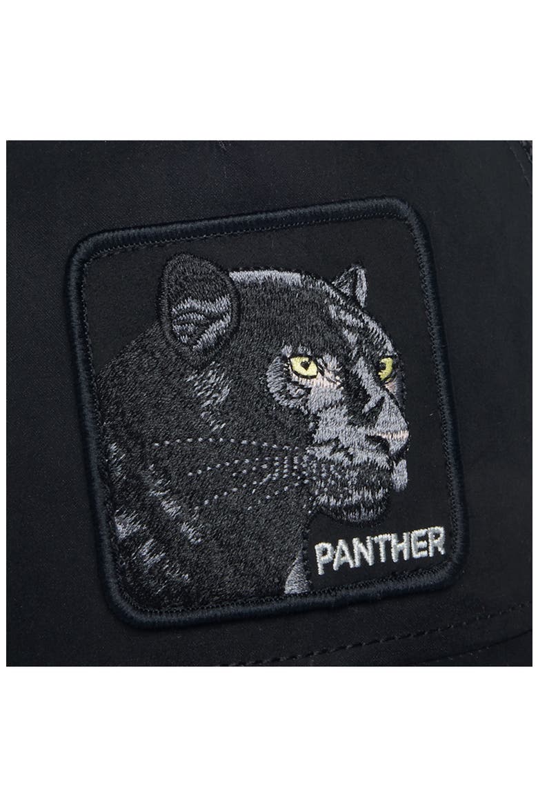 Panther Patch Faux Suede Snapback Trucker Hat, Alternate, color, VOID