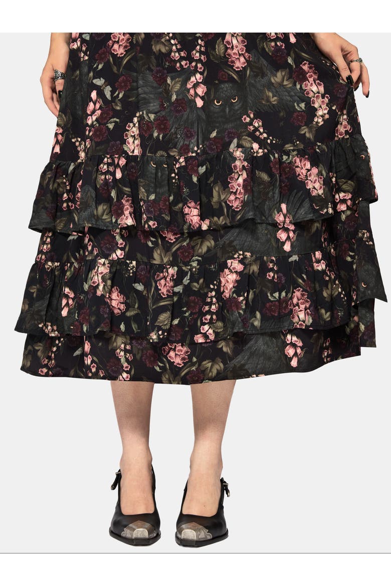 Noctua Owl Foxglove Tiered Midaxi Dress, Alternate, color, Black