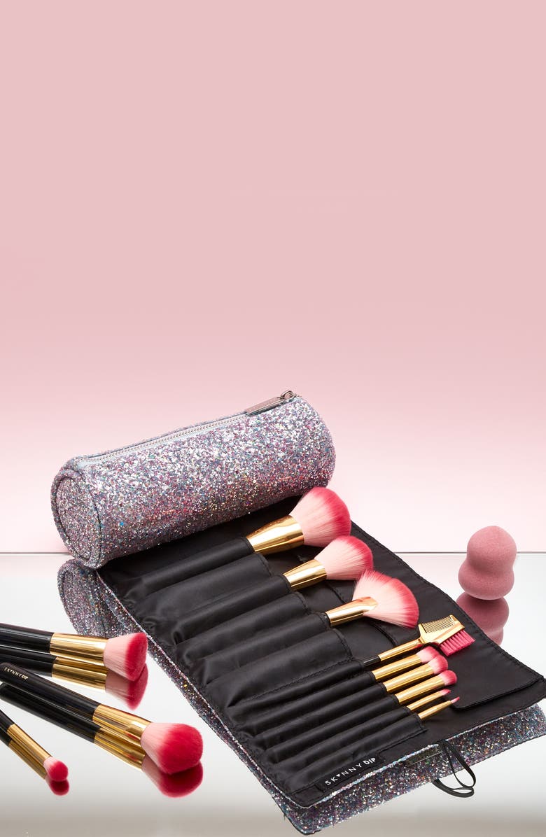 Skinnydip Treasure Glitter Cosmetics Roll Bag, Alternate, color, 