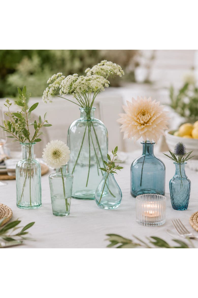 Assorted Blue and Green Glass Bud Vases, Alternate, color, Blue and Green