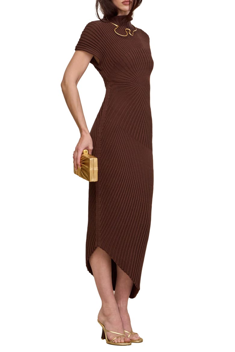 Chrysta Turtleneck Rib Midi Sweater Dress, Alternate, color, JAVA