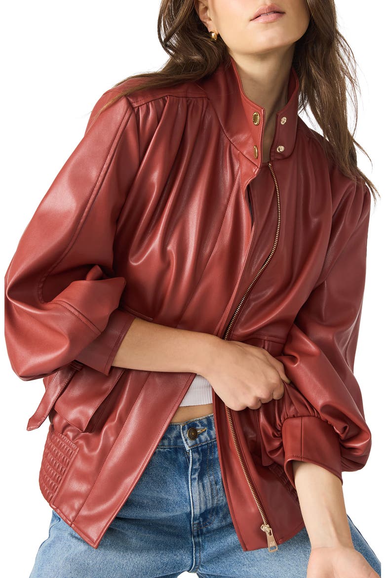 Vee Faux Leather Jacket, Alternate, color, DUSTY BRICK
