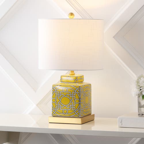 JONATHAN Y JONATHAN Y CATHERINE MODERN TRANSITIONAL CERAMIC/METAL SQUARE GINGER JAR LED TABLE LAMP 