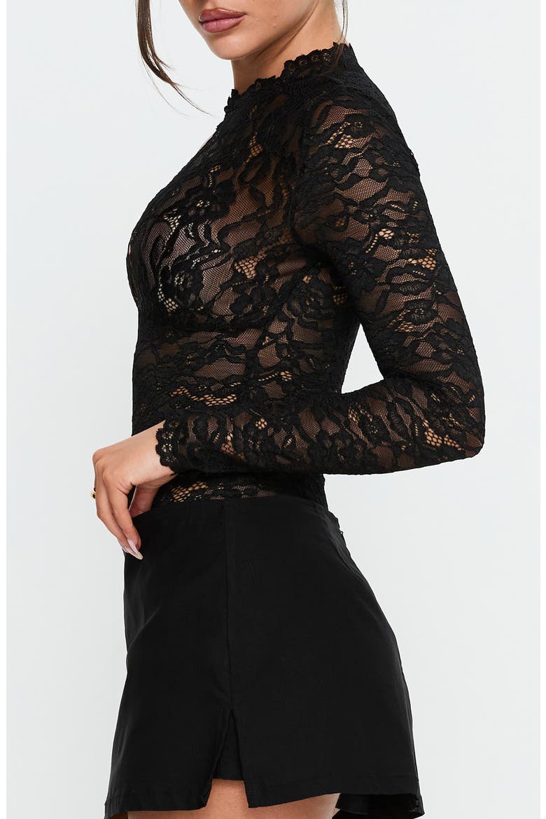 Kamara Long Sleeve Lace Bodysuit, Alternate, color, BLACK