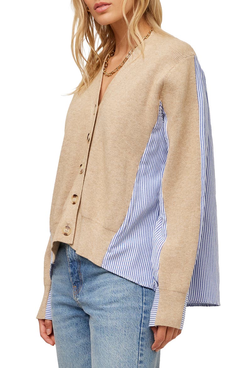 Celine Mixed Media Cardigan, Alternate, color, OATMEAL