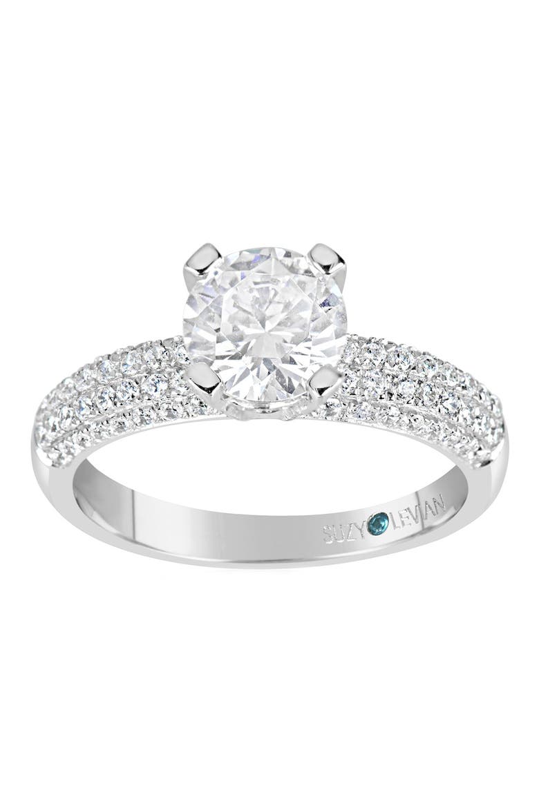 Bridal Pavé CZ Sterling Silver Engagement Ring, Main, color, WHITE