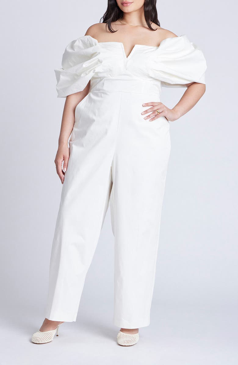 ELOQUII Off the Shoulder Jumpsuit, Main, color, 