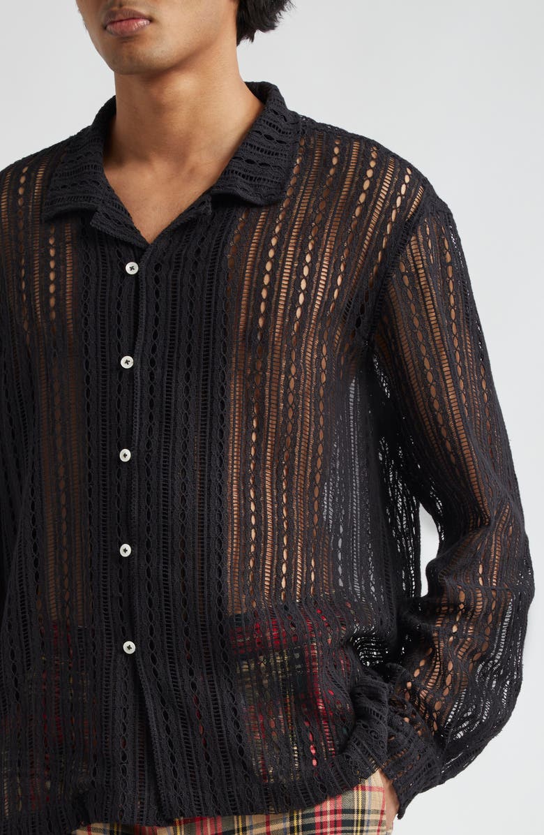 Bode Meandering Lace Button-Up Shirt, Alternate, color, 