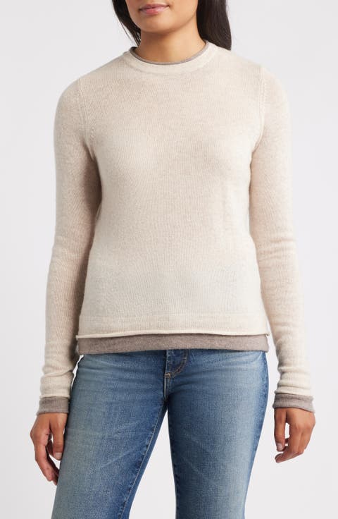Double Trim Wool & Cashmere Crewneck Sweater