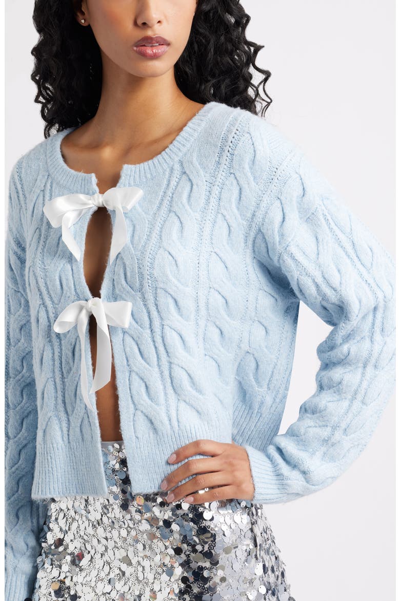 Cable Bow Tie Cardigan, Alternate, color, BLUE SKYRIDE