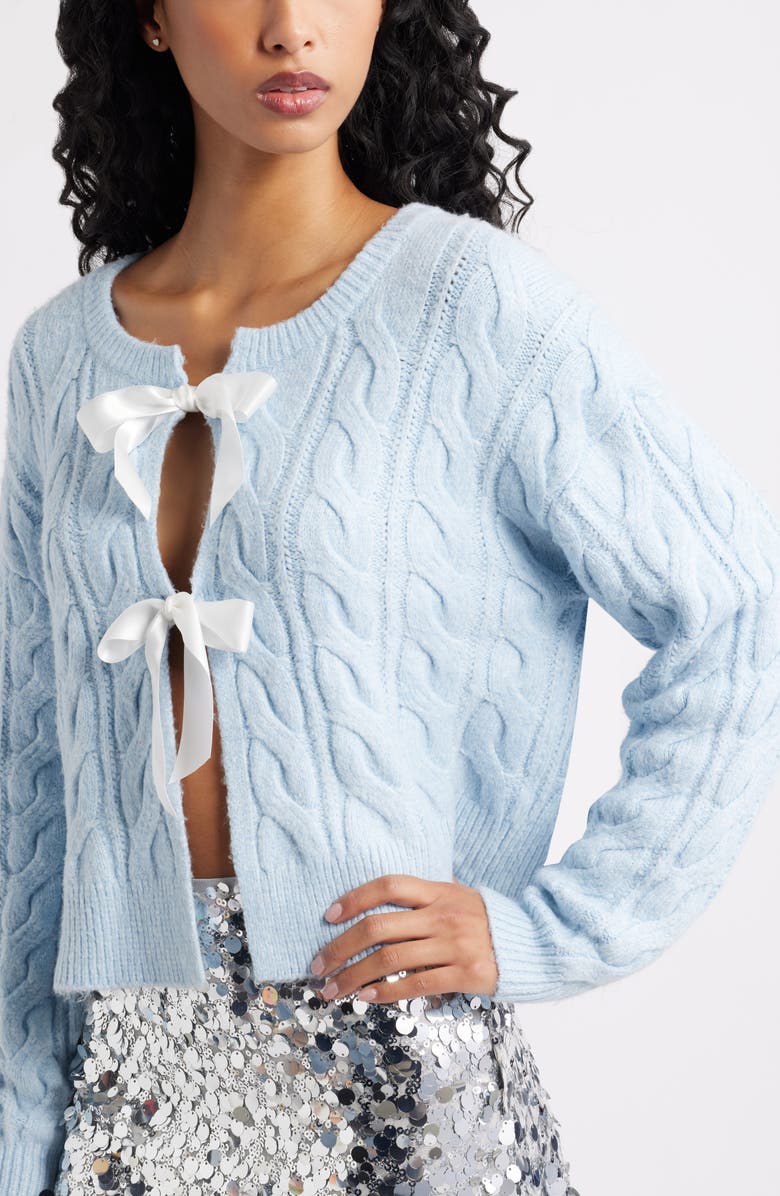 BP. Cable Bow Tie Cardigan, Alternate, color, Blue Skyride