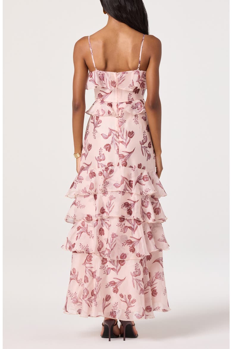 Emiliana Floral Tiered Ruffle Cold Shoulder Maxi Dress, Alternate, color, SOFT PINK FLORAL