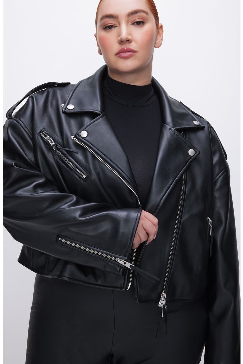 Faux Leather Crop Moto Jacket, Alternate, color, BLACK