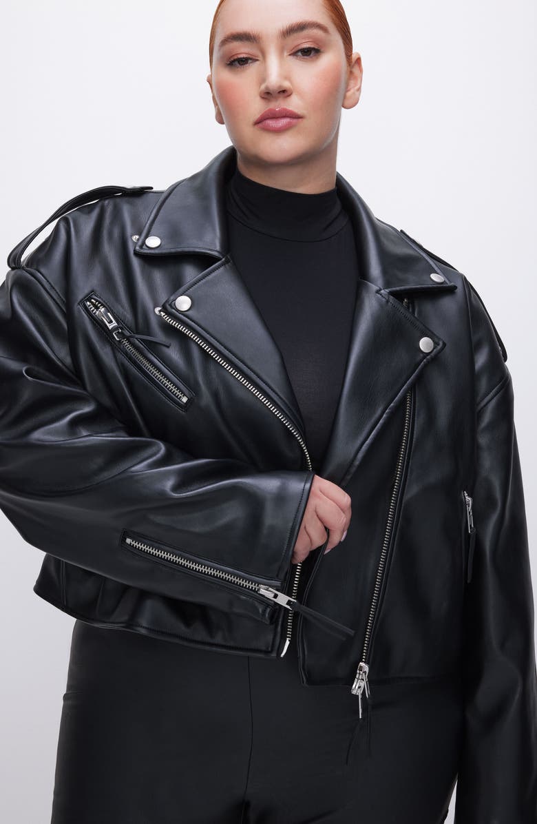 Good American Faux Leather Crop Moto Jacket, Alternate, color, 