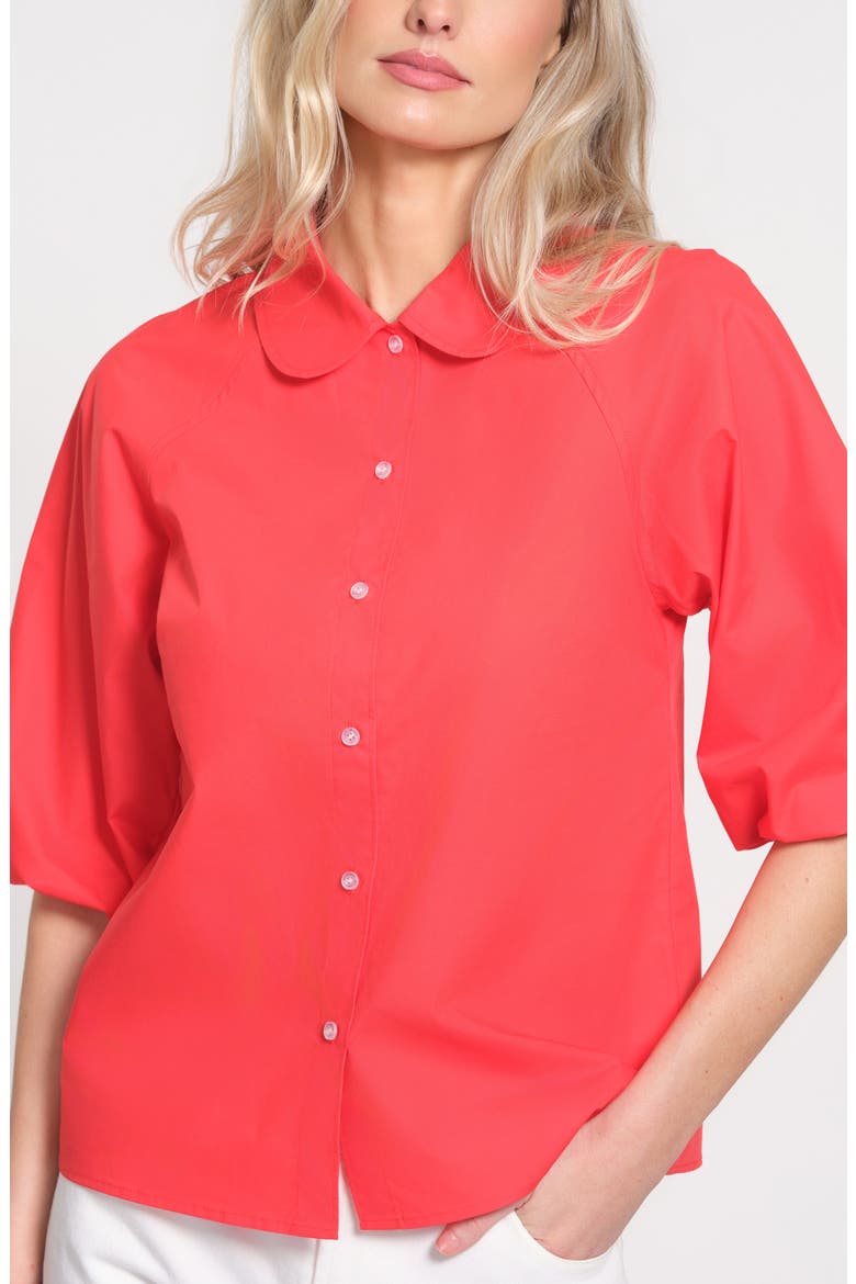Puff Sleeve Cotton Shirt, Main, color, RED