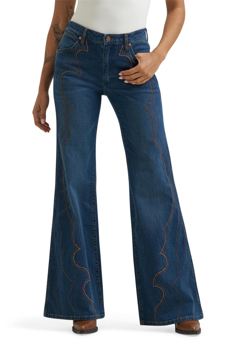 70s Flare Western Stitch High Waist Flare Jeans, Main, color, SALOON SHADOW