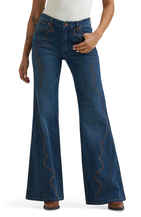 70s Flare Western Stitch High Waist Flare Jeans