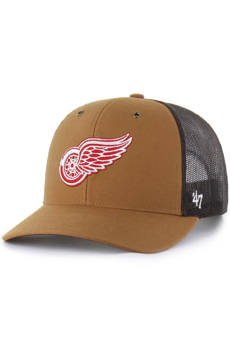 CARHARTT X 47 Men's Carhartt x '47 Brown Detroit Red Wings Trucker Adjustable Hat, Main, color, Brown